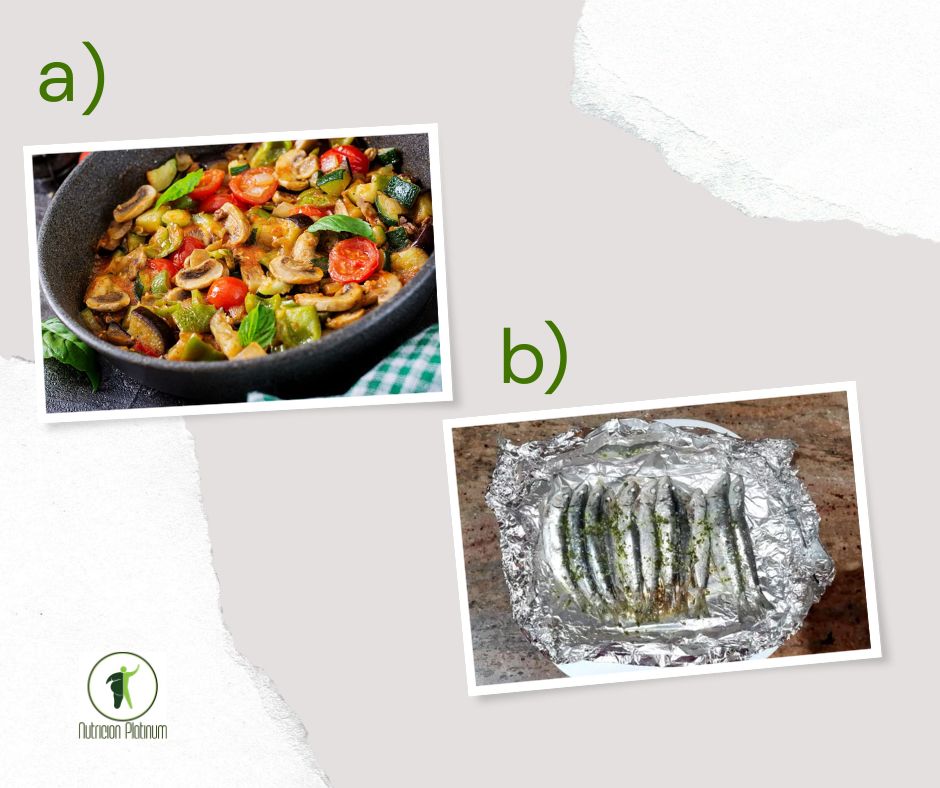 Berenjenas con hongos y sardinas en Papillote